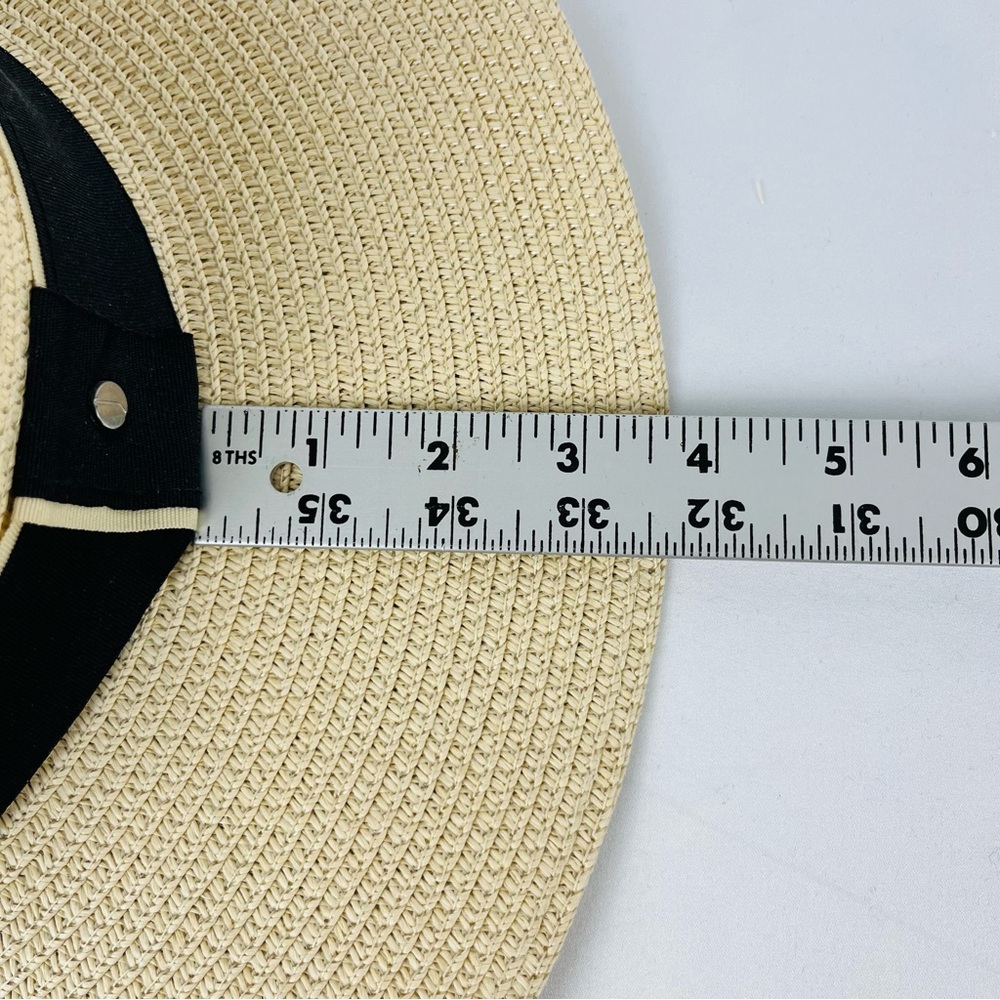 NWOT Jones New York Natural Straw Sun Hat Wide Brim with Black Trim - Picture 9 of 12
